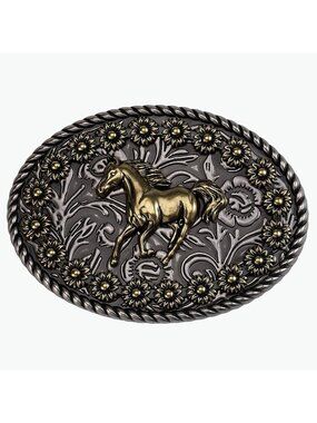 Men Bronze Horses Western Accessory Belt Buckle 1.5 Inch Heavy Duty Style